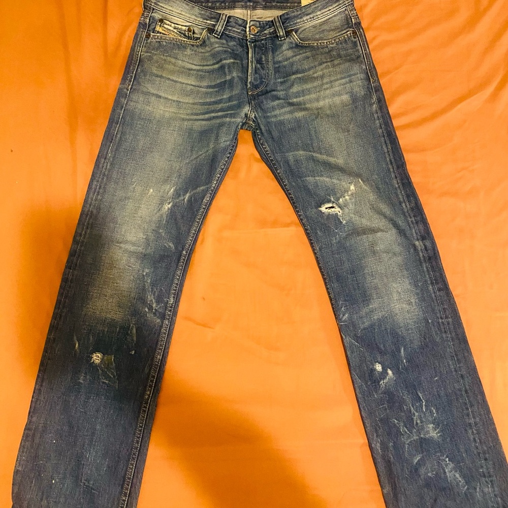 Diesel Men's Distressed Blue Bootcut Jeans